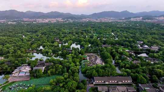 杭州西溪湿地黄昏日落时分航拍