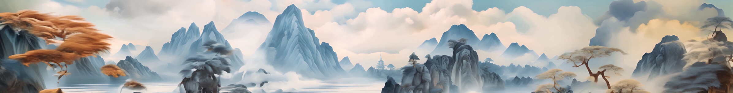 超宽屏幕中国风山水画穿梭动画