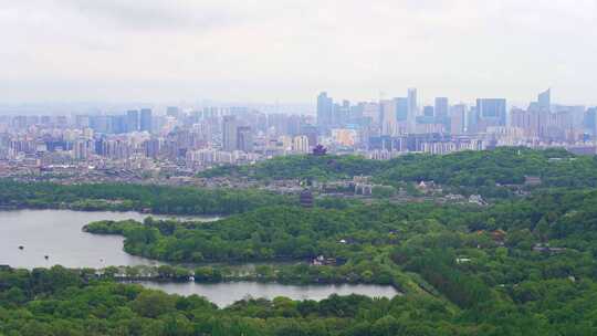 杭州西湖春天景区与城市建筑风景