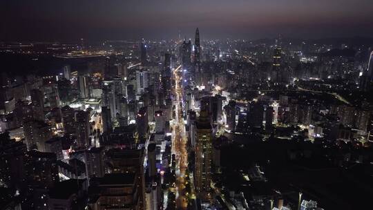 航拍深圳城市夜景罗湖夜景