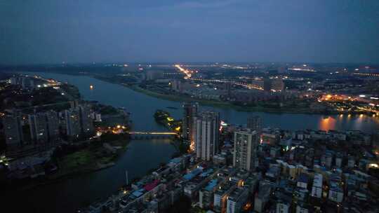 湖南省衡阳市石鼓区湘江夜景航拍4k