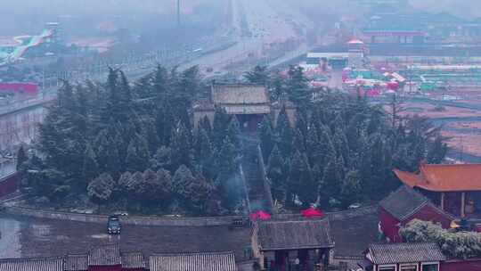 河南商丘火神台景区雪天航拍