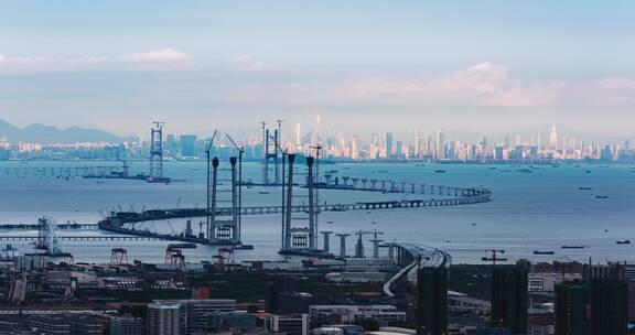 延时素材粤港澳大湾区交通深中通道建设场景