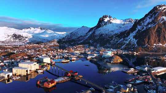 4K航拍挪威斯沃尔韦尔城镇自然风光