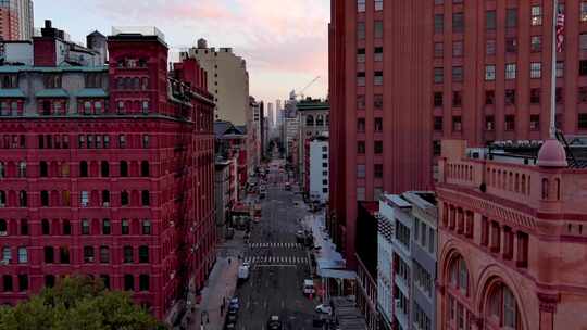 城市航拍纽约曼哈顿翠贝卡汽车街道摩天大楼