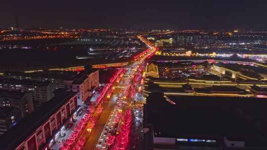 天津杨柳青古镇新年街道夜景航拍