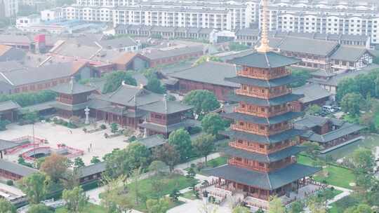 航拍上海宝山寺佛教寺院自然风光