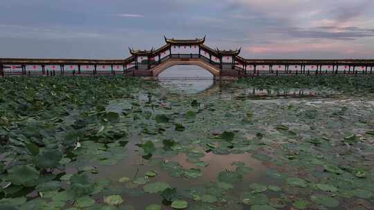 江南水乡古镇锦溪夕照（航拍素材）