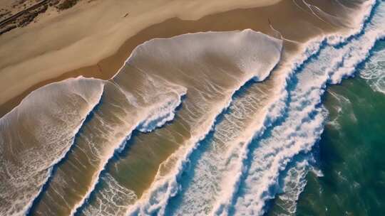 航拍海浪拍打沙滩全景