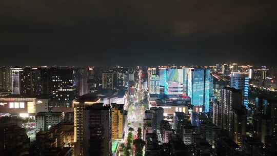 广东汕头龙湖区城市夜景灯光航拍