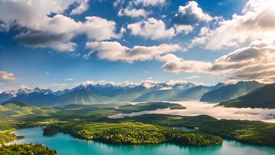 山峦湖泊自然风光全景