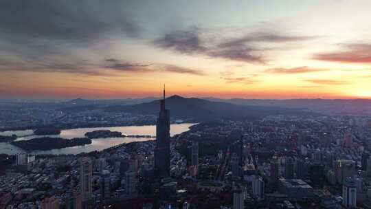 南京紫峰大厦黎明日出城市风光航拍