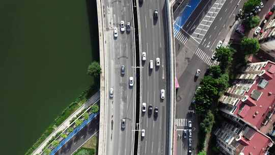 天津城市立交桥道路交通地铁轨道航拍