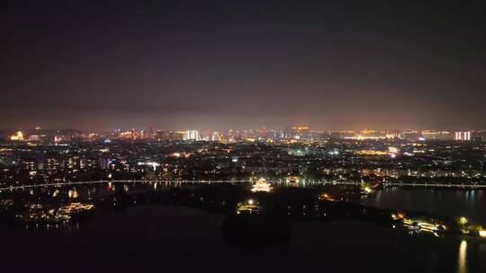 城市夜景航拍夜晚小区建筑泉州丰泽西湖夜景