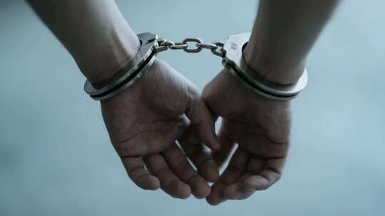 戴手铐的双手特写