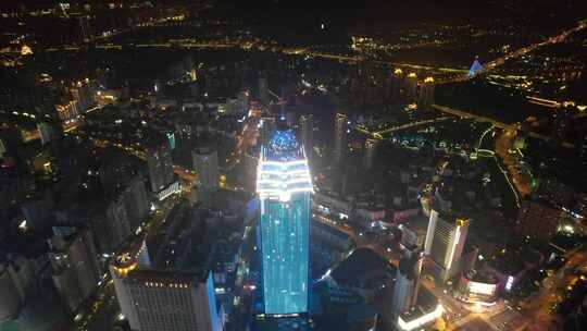 江苏无锡城市夜景灯光航拍