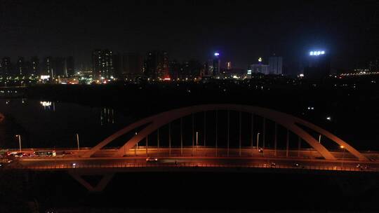 航拍衡阳湘江夜景