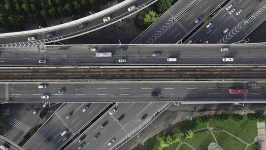 天津城市立交桥道路交通地铁轨道航拍