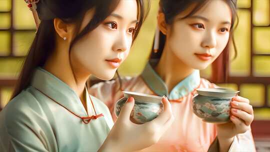 少女品茗茶香醉人 茶道与茶文化 喝茶品茶