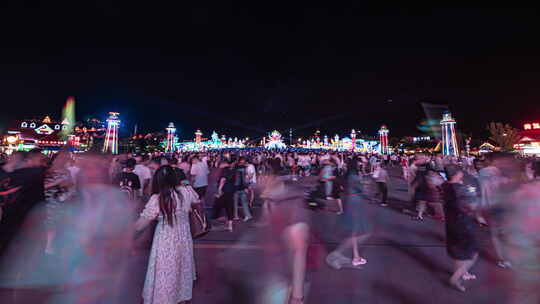 青岛西海岸金沙滩啤酒节夜景8k延时视频素材模板下载