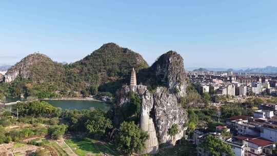 广西桂林穿山景区塔山寿佛塔航拍