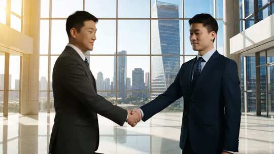 商务人士办公室握手合作场景