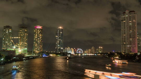 夜晚河面交通延时