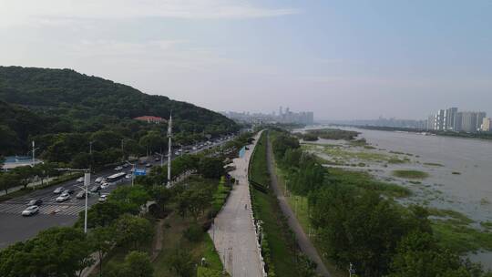 湖南长沙湘江沿江交通绿化航拍
