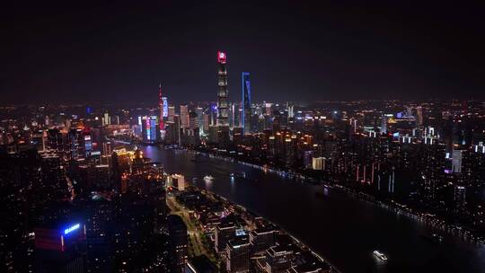 上海城市高架城市天际线夜景航拍