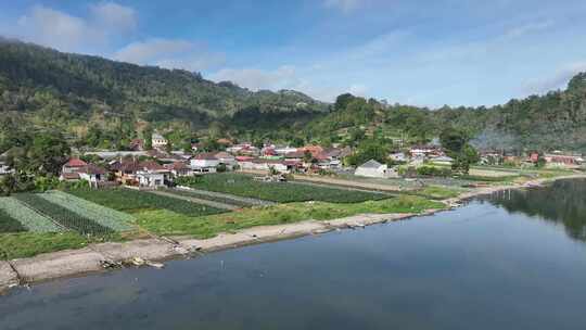 印尼巴厘岛巴图尔火山湖航拍自然风光