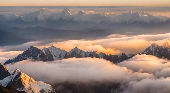 雪山云雾阳光山峰云海日出自然生态环境风景