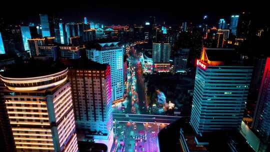4K航拍湖南长沙黄兴路交通车流夜景城市视频素材模板下载