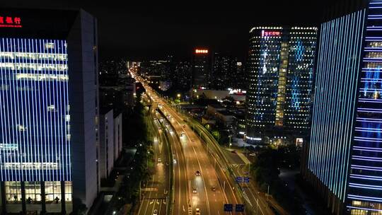 航拍福建福州金融街高楼夜景