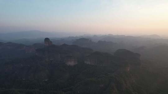 广东韶关丹霞山5A景区晚霞日落夕阳航拍