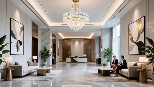 豪华酒店会所大堂4K