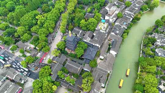 江苏苏州市姑苏区寒山寺风景风光航拍江南水