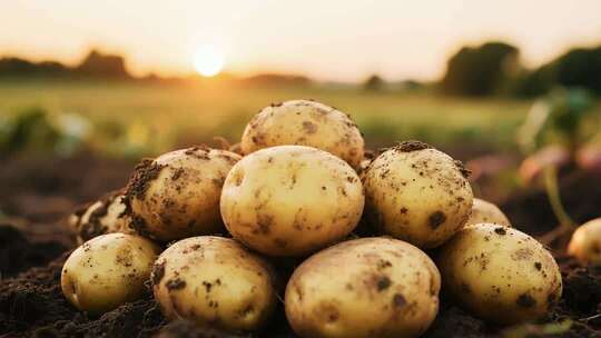 田地里堆放的新鲜土豆