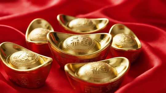 红布上的金元宝特写