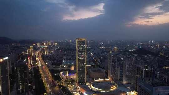 济南城市夜幕降临夜景灯光航拍