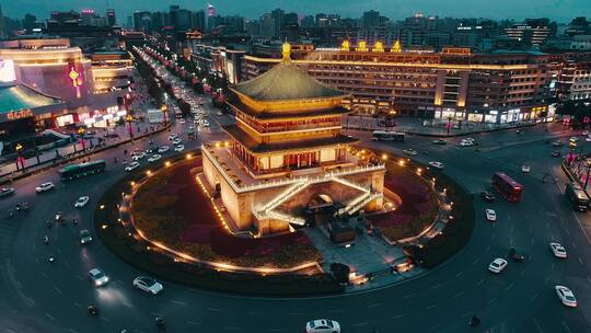 航拍西安钟楼城市夜景