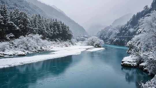 冬天的河流与岸边风景