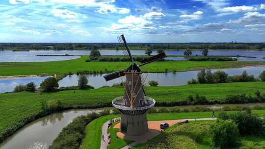 风车磨坊中世纪磨坊风车荷兰地标玉米磨坊视频素材模板下载