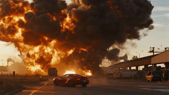 跑车躲避爆炸震撼史诗级动作电影场景
