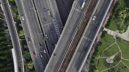 天津城市立交桥道路交通地铁轨道航拍