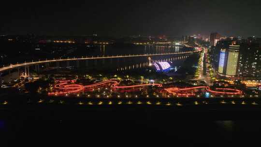 九江长江国家文化公园夜景航拍九江夜景风光