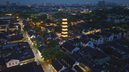 上海嘉定法华塔州桥老街夜景航拍