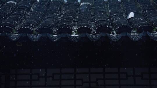 雨天古风建筑屋檐水滴下雨意境视频素材模板下载