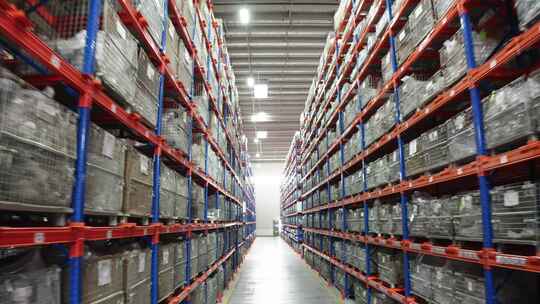 4K仓库货架空镜叉车上下货