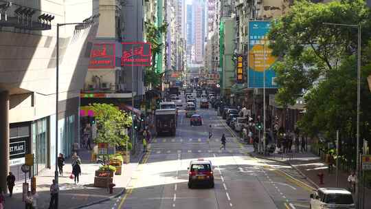 香港街道交通路况道路车流城市道路人群人流