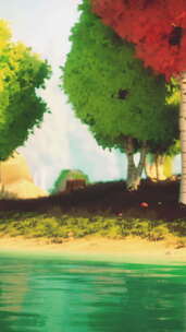 日落时的彩色卡通森林